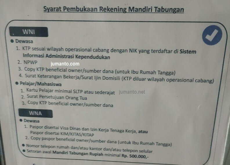 syarat buka rekening mandiri